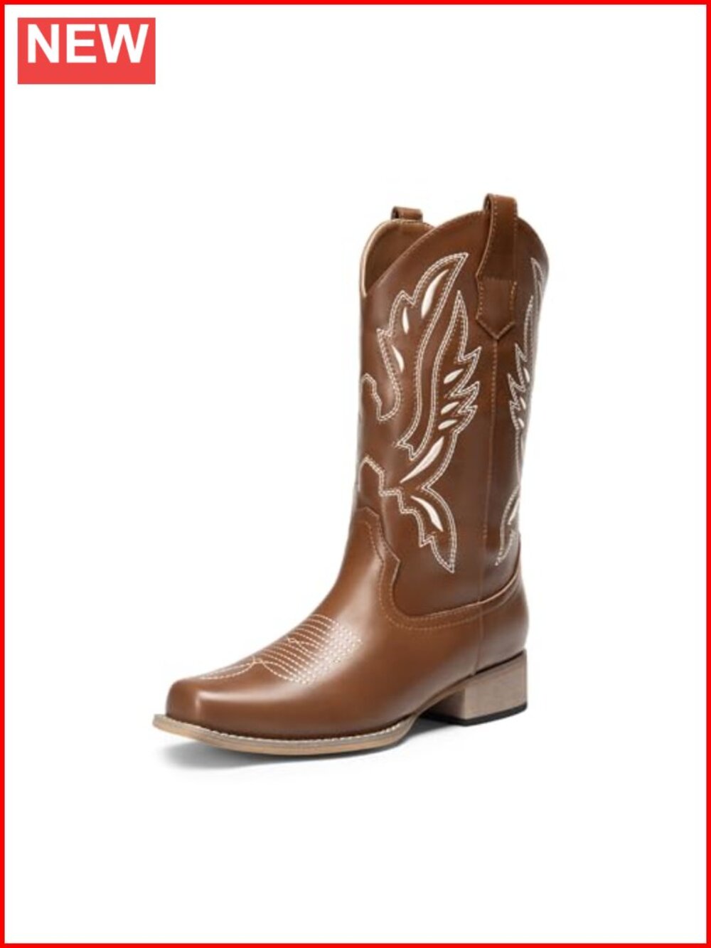 Women's Mid Calf Western Cowboy Boots Square Toe Block Heel